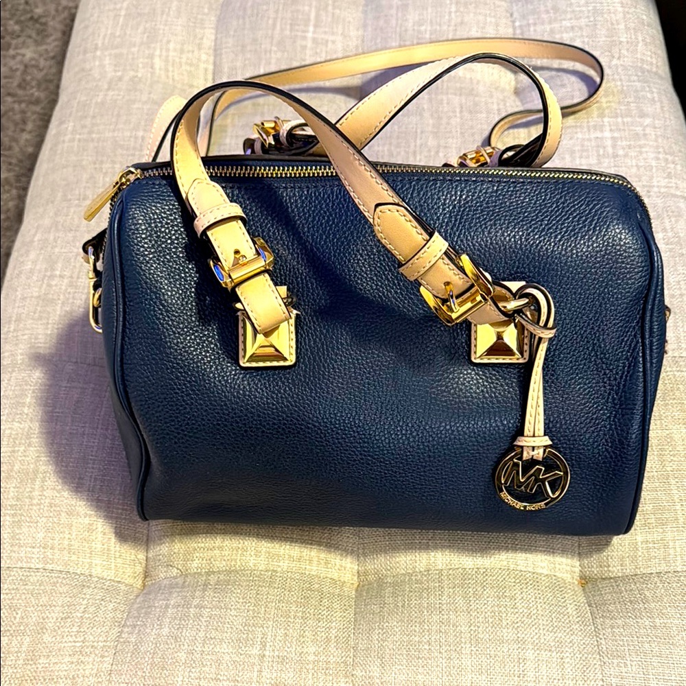 Michael Kors Dark Blue Satchel with Gold Accents